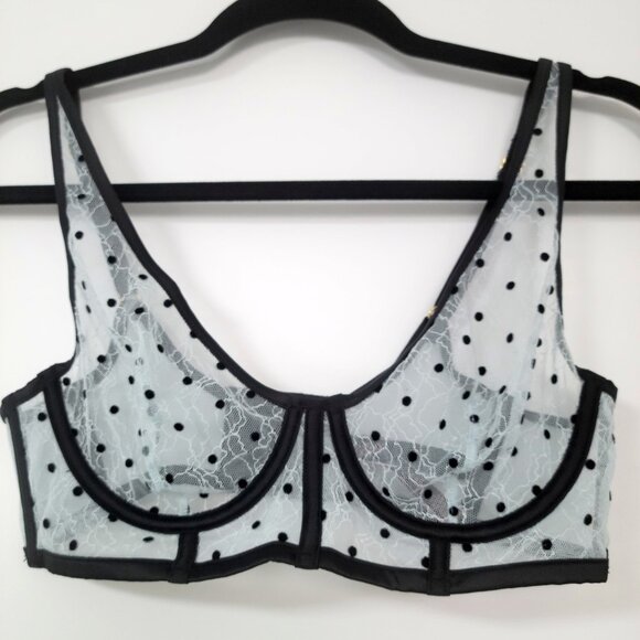 Victoria’s Secret Black Sheer Lace Polka Dot Unlined Plunge Bra Size 34C - Picture 3 of 11